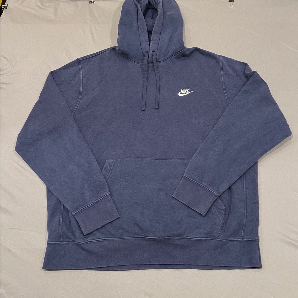 Nike Mens XL Navy Blue Embroidered Swoosh Pullover Fleece Hoodie Sweatshirt
